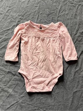 Carter's pink baby girl long sleeve onesie with lace detail